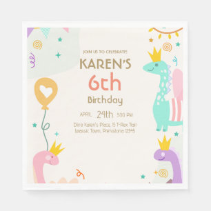 Whimsical Dinosaur Princess Birthday Napkins