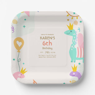 Whimsical Dinosaur Princess Birthday Paper Plates