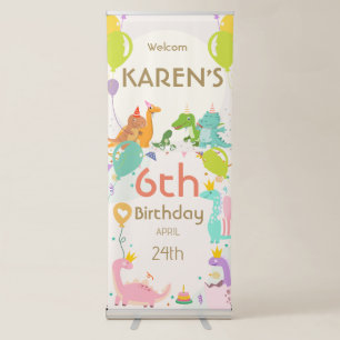 Whimsical Dinosaur Princess Birthday Retractable Banner