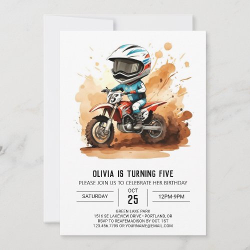 Whimsical Dirt Wheels Motorcycle Birthday Invitation