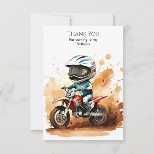 Whimsical Dirt Wheels Motorcycle Birthday Thank You Card