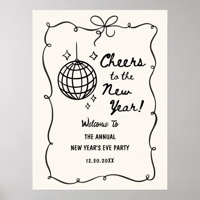 Whimsical Disco Ball New Year's Eve Party Poster (Front)