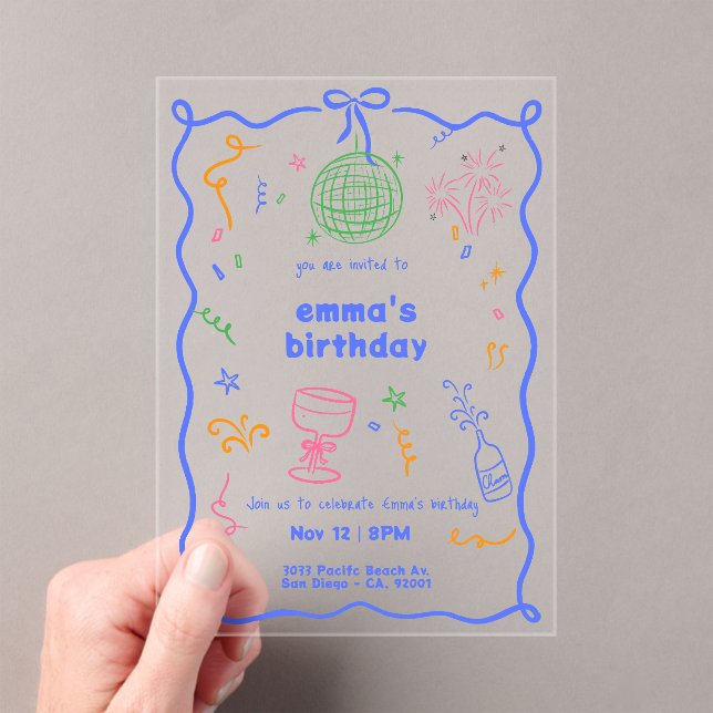 Whimsical Disco Birthday Color Acrylic Invitations (Insitu (Handheld))