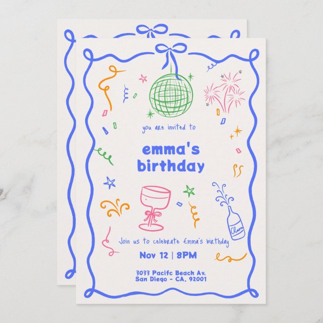 Whimsical Disco Birthday Color Invitation (Front/Back)