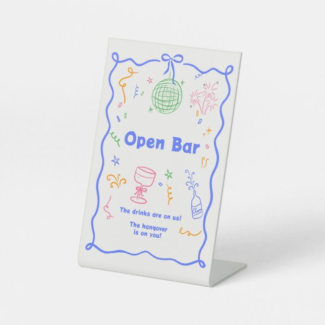 Whimsical Disco Birthday Pastels Colorful Pedestal Sign (Front)