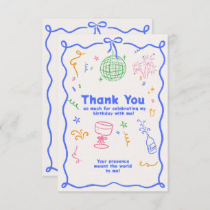 Whimsical Disco Birthday Pastels Colorful Thank You Card