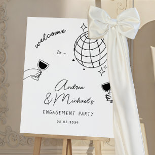 Whimsical Disco Cocktails Engagement Party Welcome Foam Board