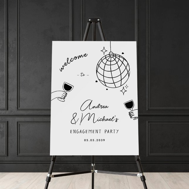 Whimsical Disco Cocktails Engagement Party Welcome Foam Board (Creator Uploaded)