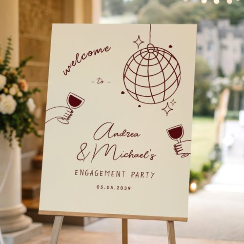 Whimsical Disco Cocktails Engagement Welcome Sign