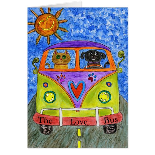 Whimsical Dog and Cat Greeting Card