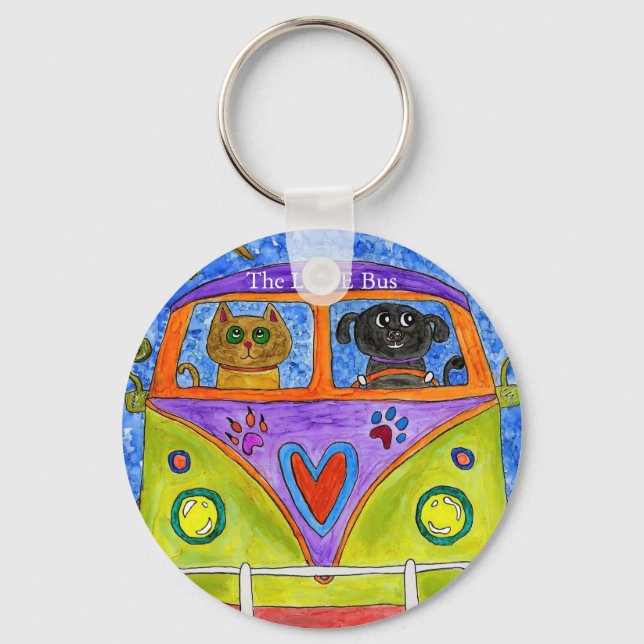 Whimsical Dog and Cat  Keychain (Front)