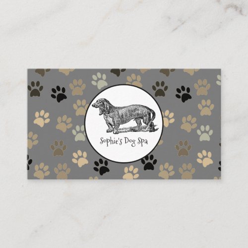 Whimsical Dog And Paw Print Pattern Groomer Business Card