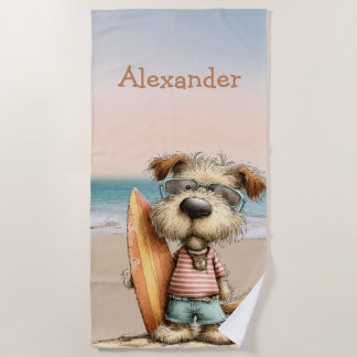 Whimsical Dog Beach Scene Personal Towel