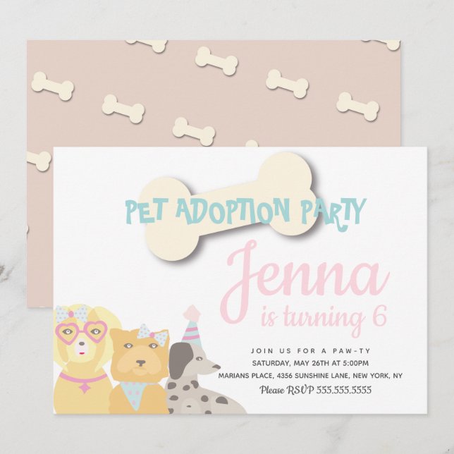 Whimsical Dog Birthday Party Illustrated Invitation (Front/Back)