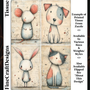 Whimsical Dog, Cat, Mouse & Bunny DS1R Decoupage Tissue Paper