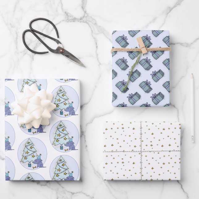 Whimsical Dog Christmas Wrapping Paper Sheets (Front)