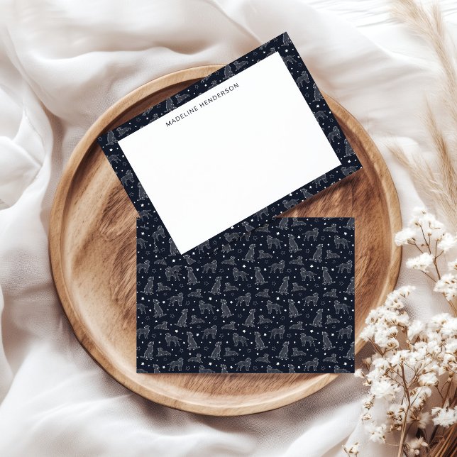 Whimsical Dog Constellations Black Monogram Note Card (Creator Uploaded)