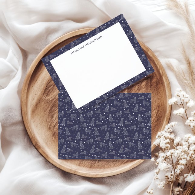 Whimsical Dog Constellations Dusty Blue Monogram Note Card (Creator Uploaded)