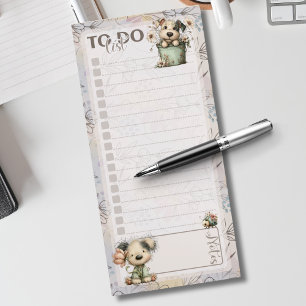 Whimsical Dog Flower Bucket – Pastel Garden Design Magnetic Notepad