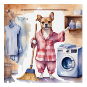 Whimsical Dog in Pajamas Doing Laundry Acrylic Print