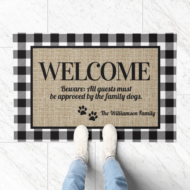 Whimsical Dog Lovers Personalized Welcome Doormat (Indoor)
