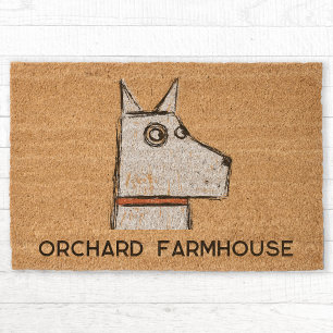 Whimsical Dog Personalized Name Fiber Doormat