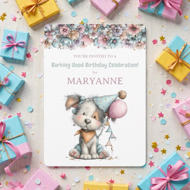 Whimsical Dog Watercolor Birthday Invitation (Creator Uploaded)