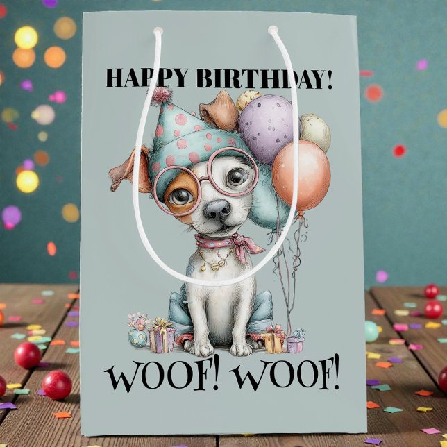 Whimsical Dog Watercolor Birthday Medium Gift Bag (Creator Uploaded)