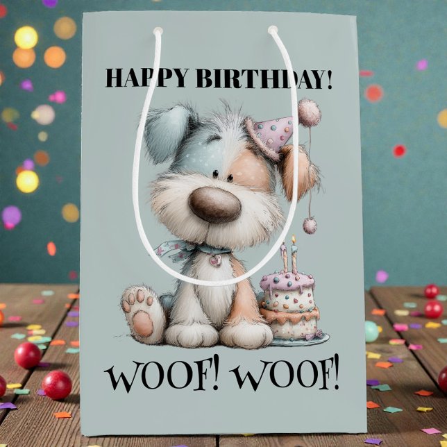 Whimsical Dog Watercolor Birthday Medium Gift Bag (Creator Uploaded)