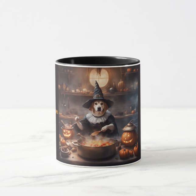 Whimsical Dog Witch brews up a Halloween Stew Mug (Center)