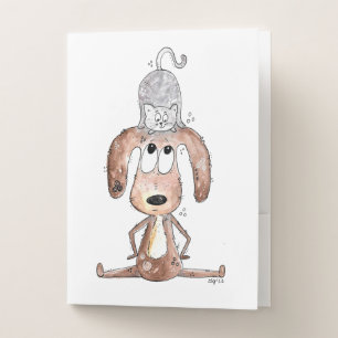 Whimsical Dog with a Cat on His Head Pocket Folder