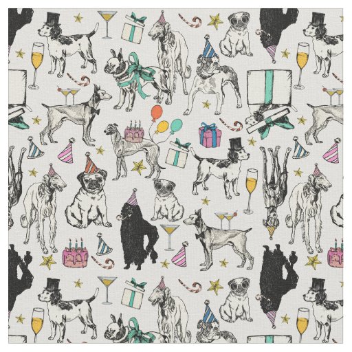 whimsical dogs birthday party celebration  fabric