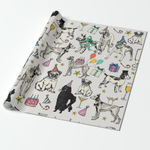 whimsical dogs birthday party celebration wrapping paper