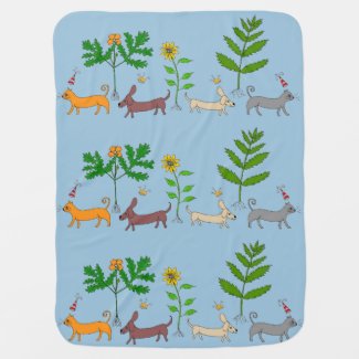 Whimsical Dogs Cats and Plants Baby Blanket
