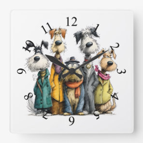 Whimsical dogs square wall clock