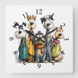Whimsical dogs square wall clock