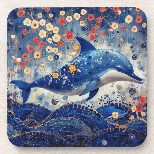 Whimsical Dolphin Beverage Coaster (Front)