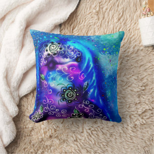 Whimsical Dolphin Blue Teal Coastal Nautical Throw Pillow
