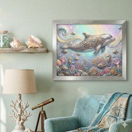Whimsical Dolphin Coral Reef Underwater Ocean Metal Print