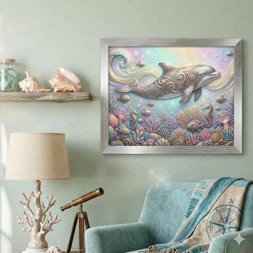 Whimsical Dolphin Coral Reef Underwater Ocean Metal Print