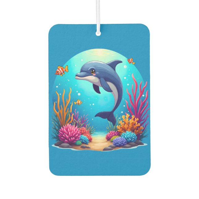 Whimsical Dolphin in Vibrant Coral Reef Air Freshener (Front)