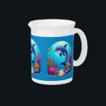 Whimsical Dolphin in Vibrant Coral Reef Beverage Pitcher<br><div class="desc">Dive into an enchanting underwater world with this whimsical dolphin design, featuring a playful marine friend surrounded by a colorful coral reef. The deep blue ocean sets a serene yet lively backdrop, while bright coral formations and tiny tropical fish add a touch of fantasy aquatic charm. This artwork blends elements...</div>