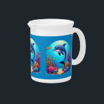 Whimsical Dolphin in Vibrant Coral Reef Beverage Pitcher<br><div class="desc">Dive into an enchanting underwater world with this whimsical dolphin design, featuring a playful marine friend surrounded by a colorful coral reef. The deep blue ocean sets a serene yet lively backdrop, while bright coral formations and tiny tropical fish add a touch of fantasy aquatic charm. This artwork blends elements...</div>