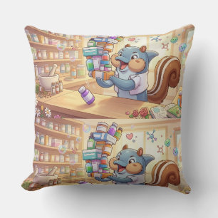 Whimsical Dolphin Squirrel Apothecary Throw Pillow