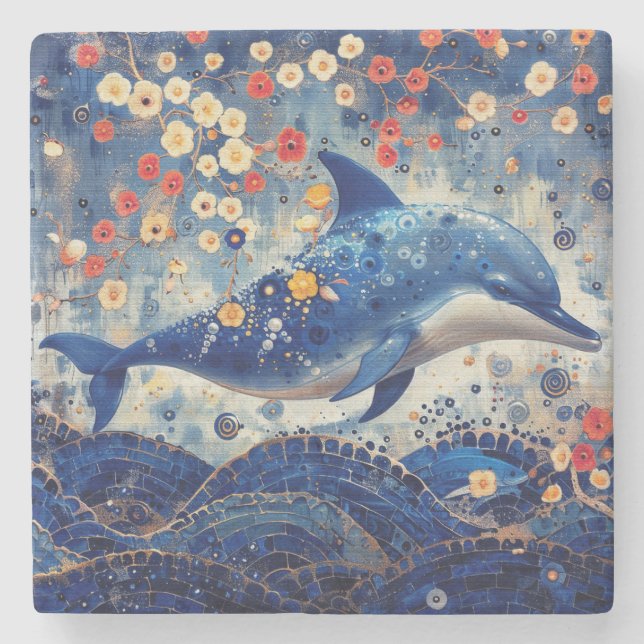 Whimsical Dolphin Stone Coaster (Front)