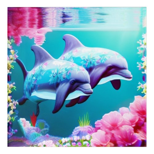 Whimsical Dolphins and Floral Underwater       Acrylic Print