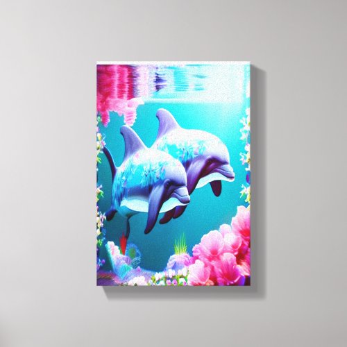 Whimsical Dolphins and Floral Underwater       Canvas Print