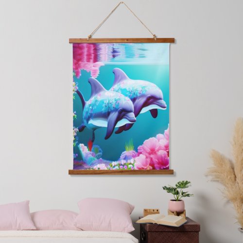 Whimsical Dolphins and Floral Underwater       Hanging Tapestry