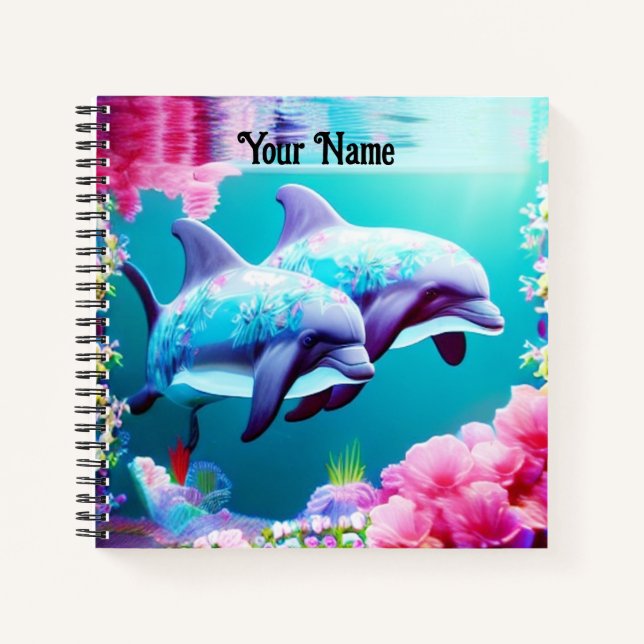 Whimsical Dolphins and Floral Underwater       Notebook (Front)