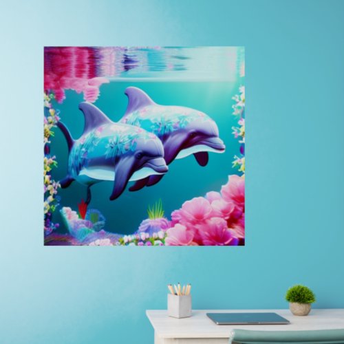 Whimsical Dolphins and Floral Underwater       Wall Decal